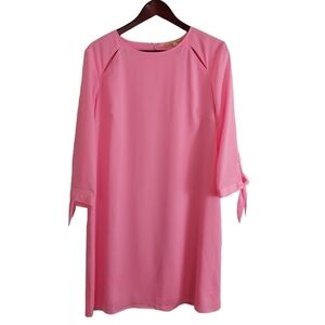 Gianni Bini Pink Chiffon Shift Dress Midi Tie Sleeves Lined Size Large Cut-Outs.